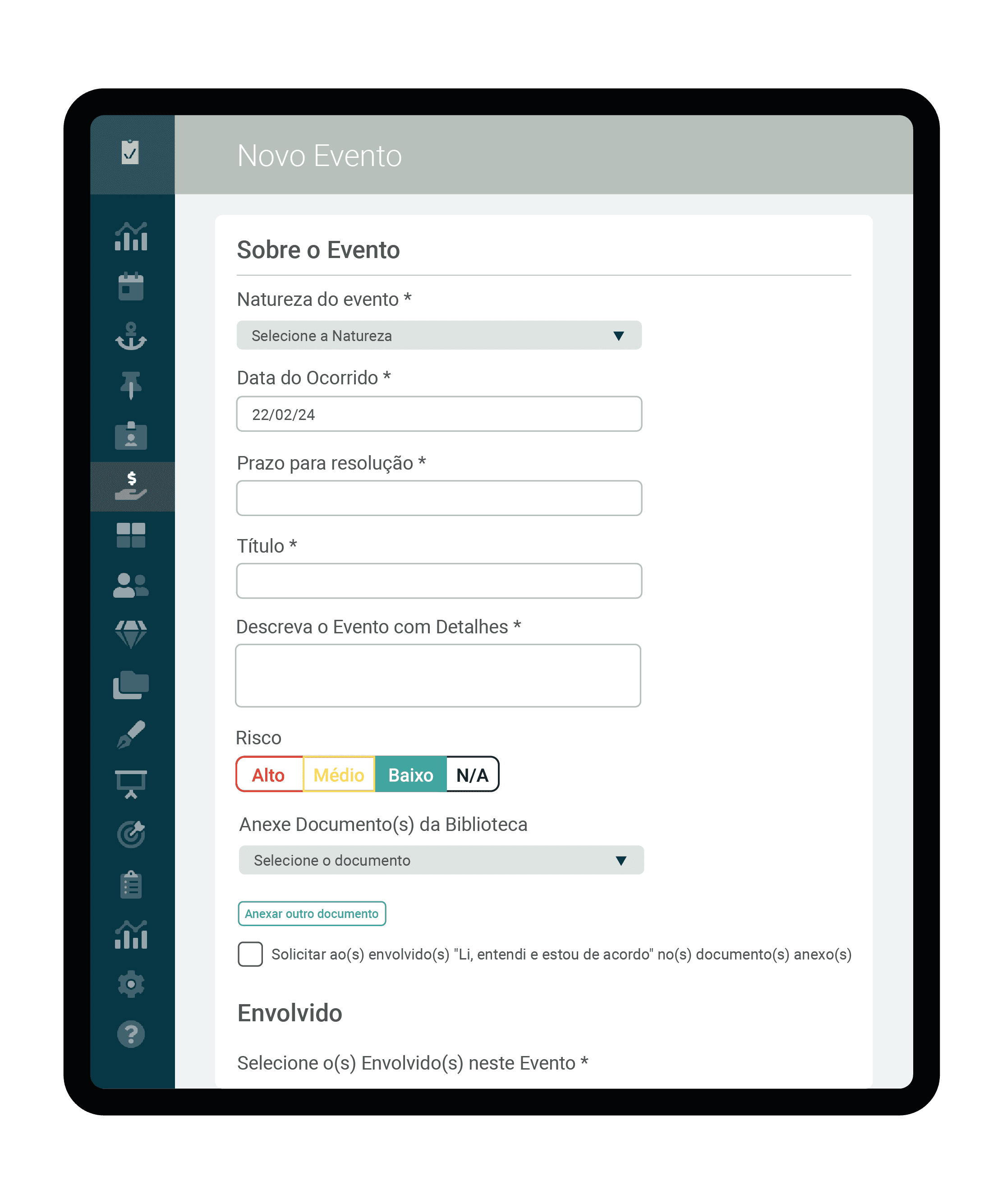 Crie e configure Eventos